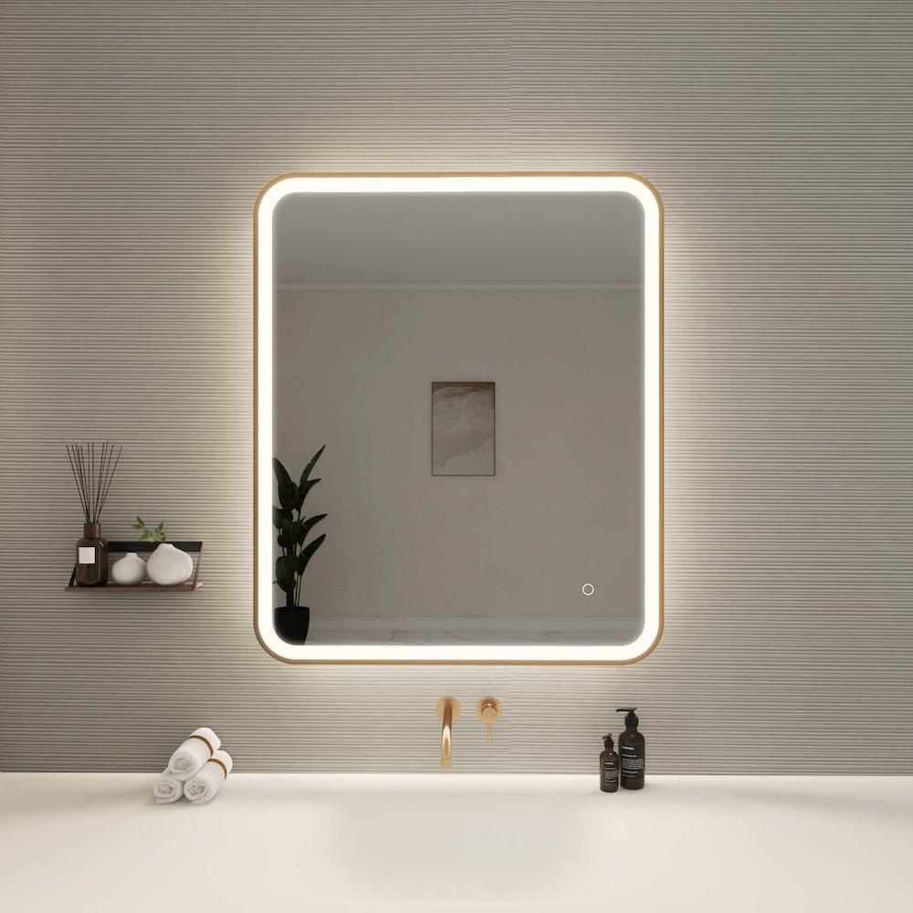 36 Inch Rectangle LED Front and Backlit Wall Mirror in Satin Gold. Picture 2