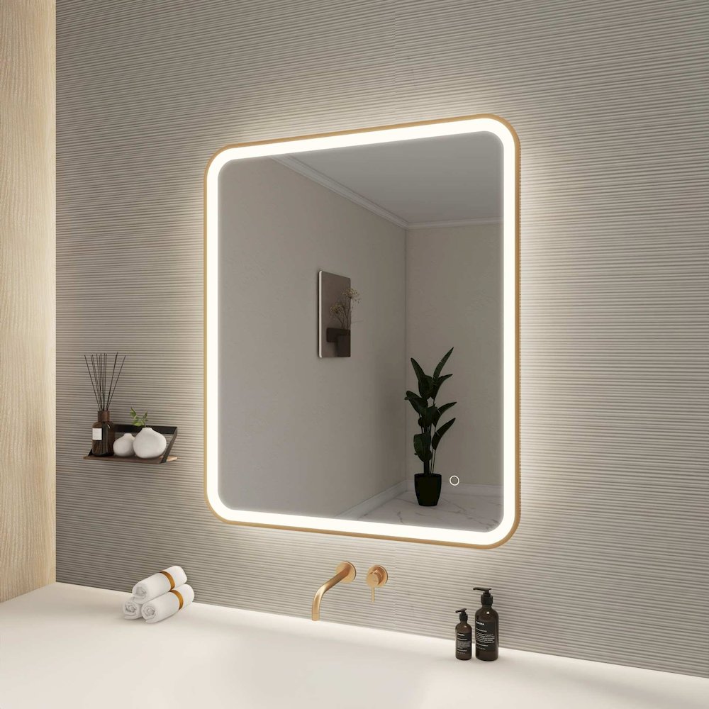 36 Inch Rectangle LED Front and Backlit Wall Mirror in Satin Gold. Picture 3