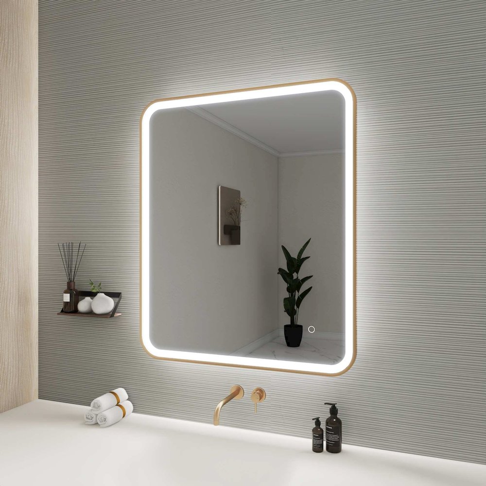 36 Inch Rectangle LED Front and Backlit Wall Mirror in Satin Gold. Picture 5