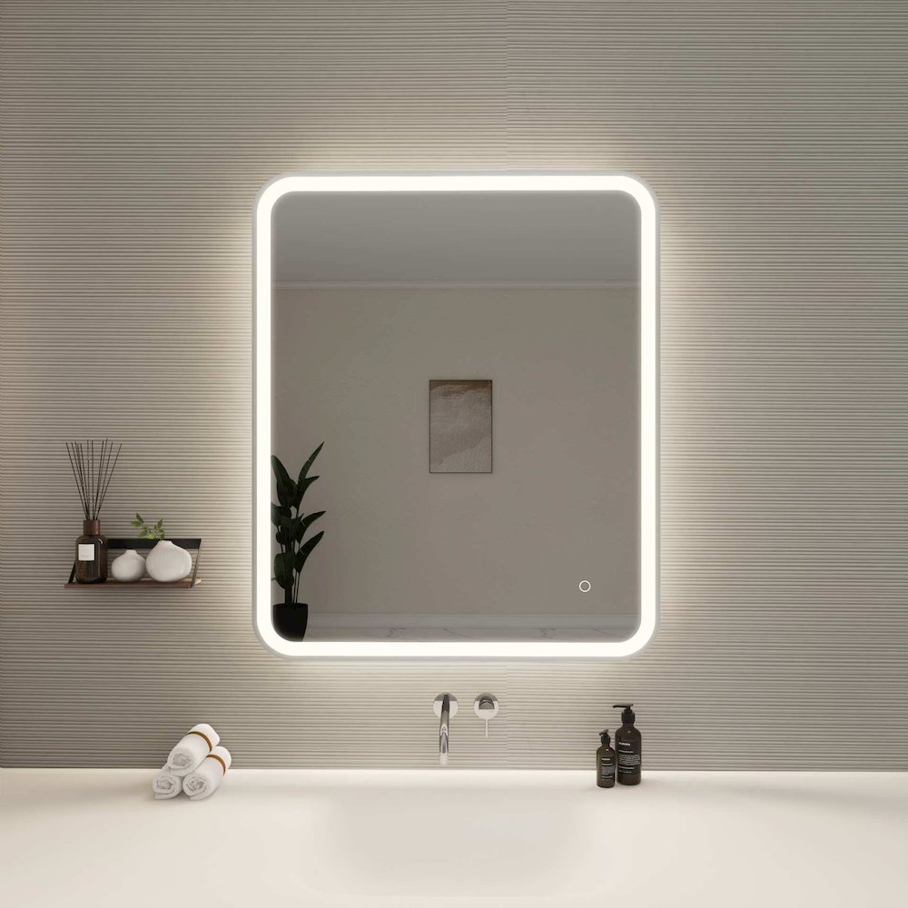 36 Inch Rectangle LED Front and Backlit Wall Mirror in Silver. Picture 2