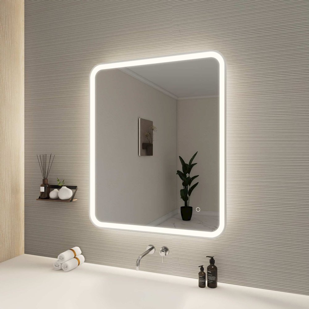 36 Inch Rectangle LED Front and Backlit Wall Mirror in Silver. Picture 3