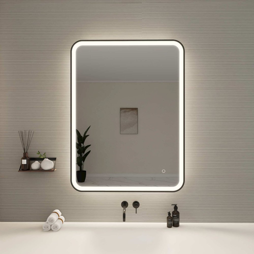 40 Inch Rectangle LED Front and Backlit Wall Mirror in Black. Picture 2