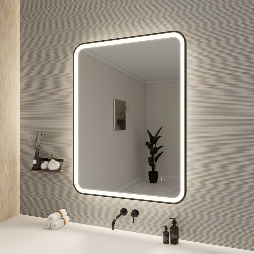 40 Inch Rectangle LED Front and Backlit Wall Mirror in Black. Picture 3