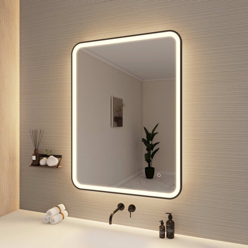 40 Inch Rectangle LED Front and Backlit Wall Mirror in Black. Picture 4