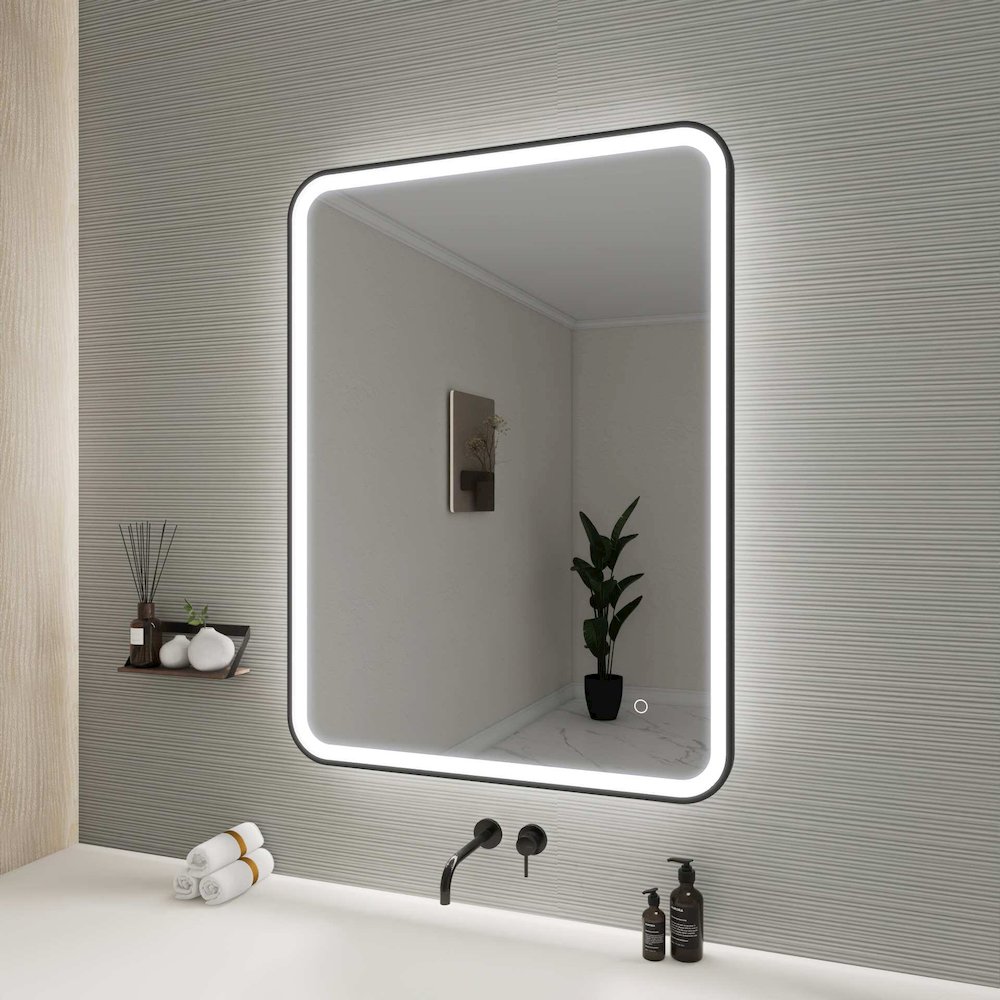 40 Inch Rectangle LED Front and Backlit Wall Mirror in Black. Picture 5