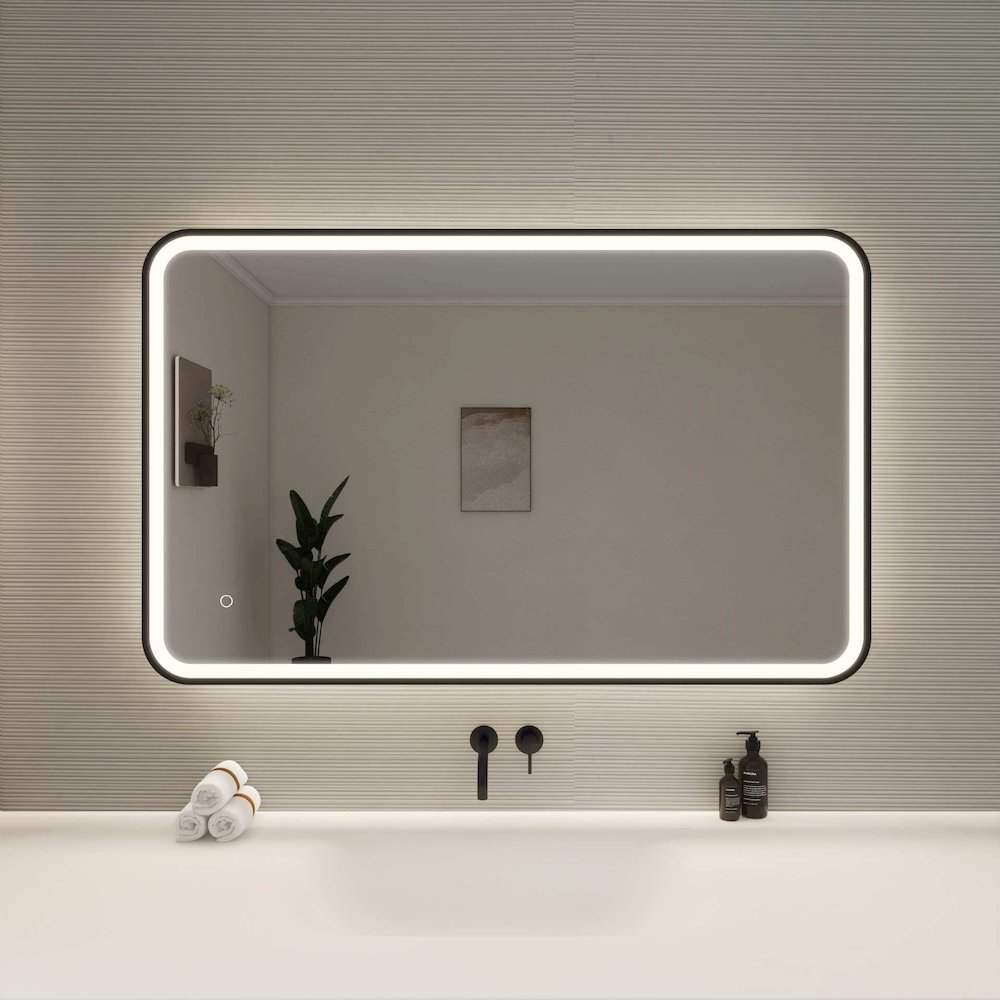 48 Inch Rectangle LED Front and Backlit Wall Mirror in Black. Picture 2