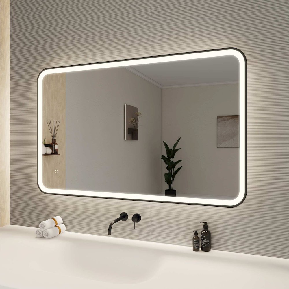 48 Inch Rectangle LED Front and Backlit Wall Mirror in Black. Picture 3