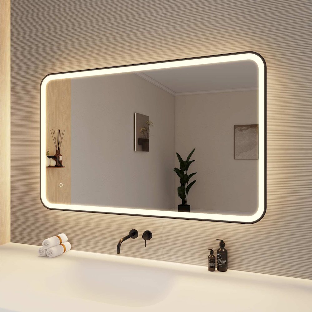 48 Inch Rectangle LED Front and Backlit Wall Mirror in Black. Picture 4