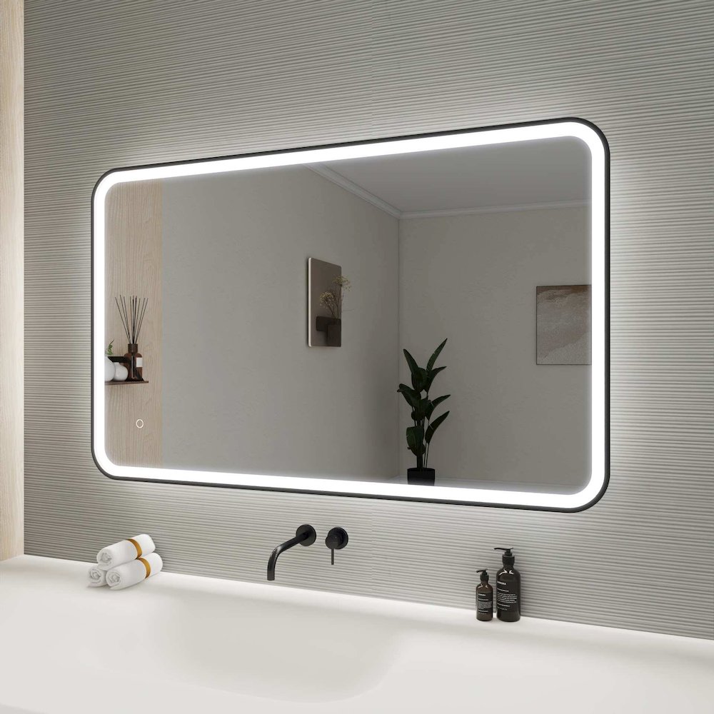 48 Inch Rectangle LED Front and Backlit Wall Mirror in Black. Picture 5