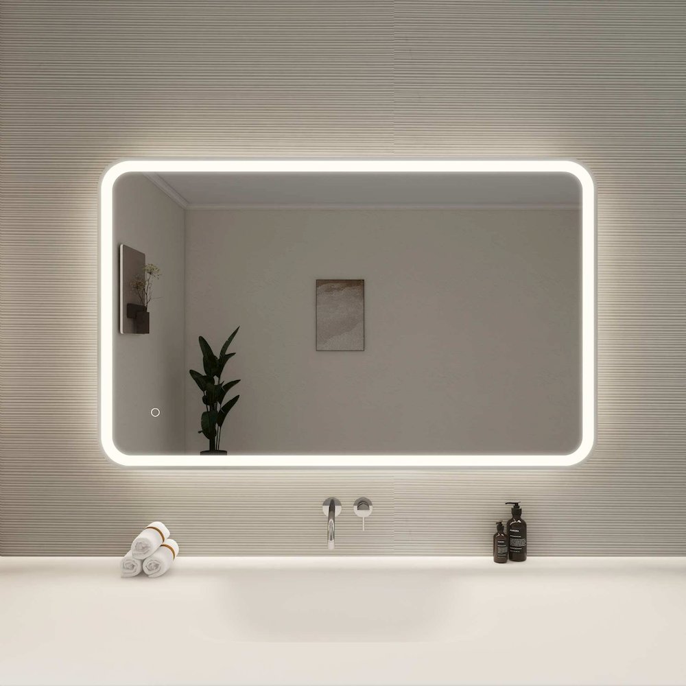 48 Inch Rectangle LED Front and Backlit Wall Mirror in Silver. Picture 2