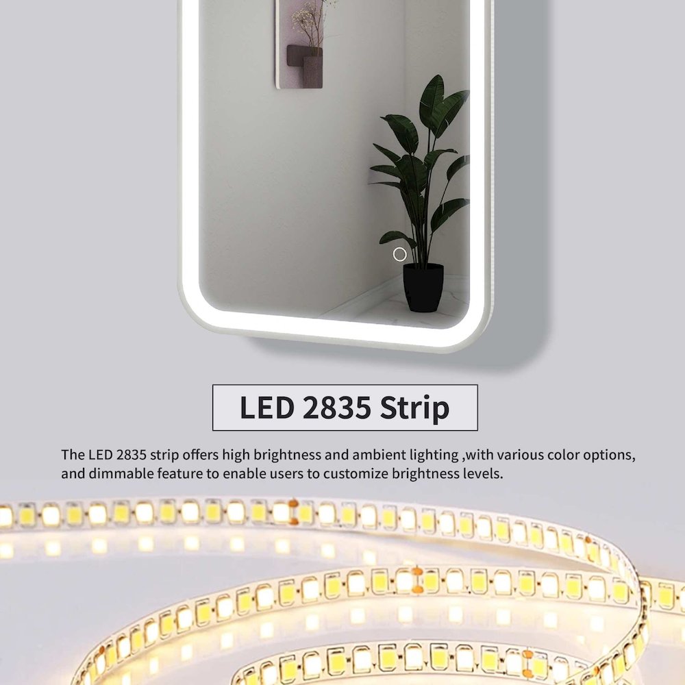 48 Inch Rectangle LED Front and Backlit Wall Mirror in Silver. Picture 16