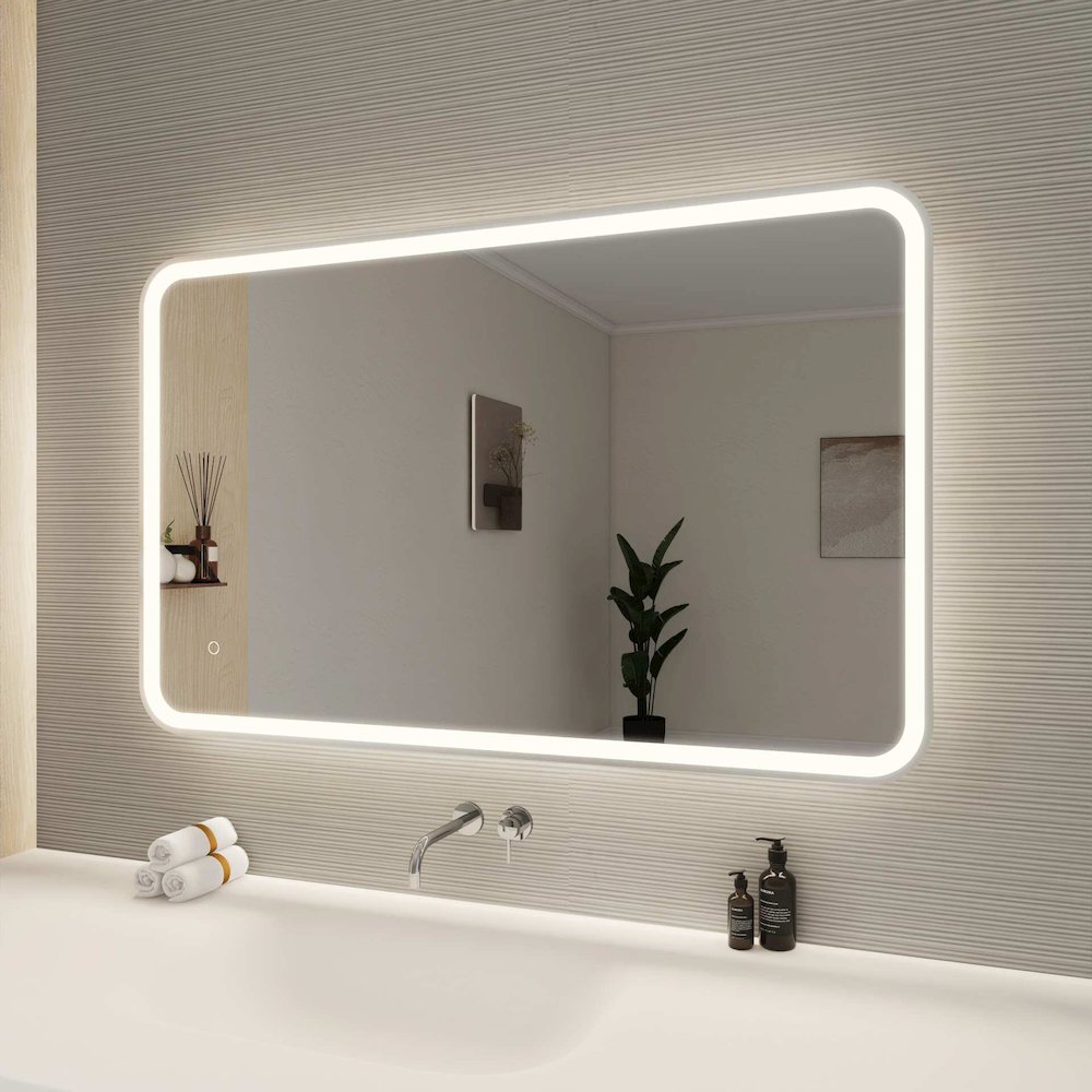 48 Inch Rectangle LED Front and Backlit Wall Mirror in Silver. Picture 3