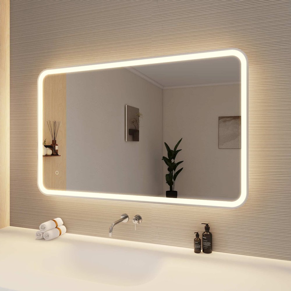 48 Inch Rectangle LED Front and Backlit Wall Mirror in Silver. Picture 4