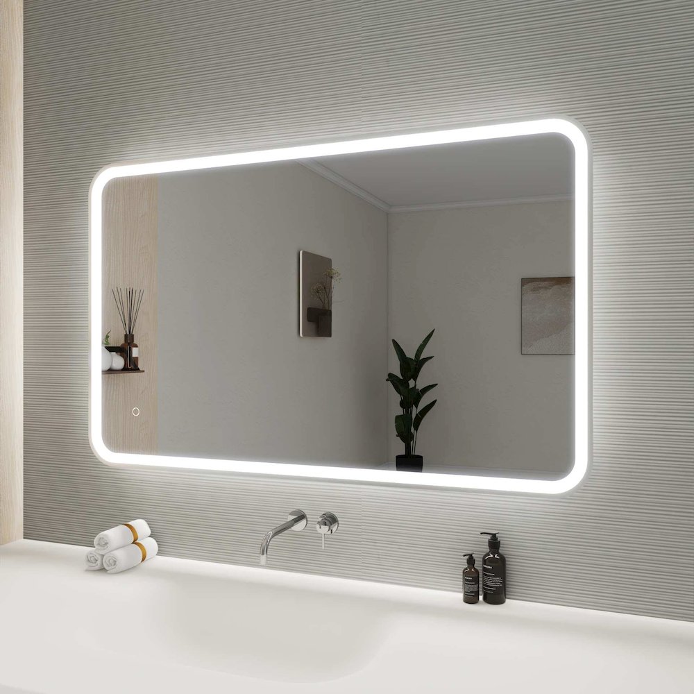 48 Inch Rectangle LED Front and Backlit Wall Mirror in Silver. Picture 5