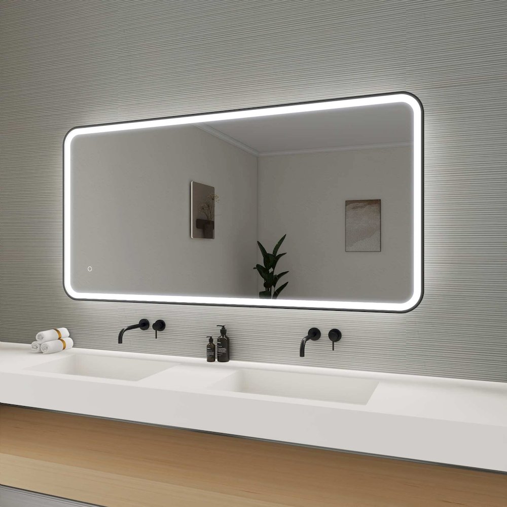 60 Inch Rectangle LED Front and Backlit Wall Mirror in Black. Picture 5