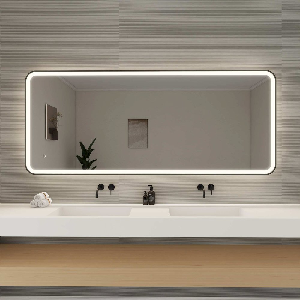 72 Inch Rectangle LED Front and Backlit Wall Mirror in Black. Picture 2
