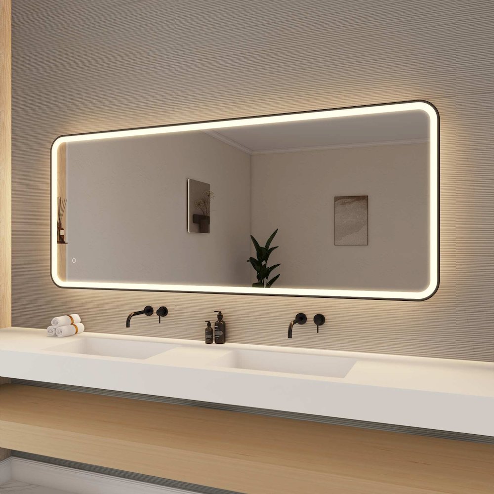 72 Inch Rectangle LED Front and Backlit Wall Mirror in Black. Picture 4