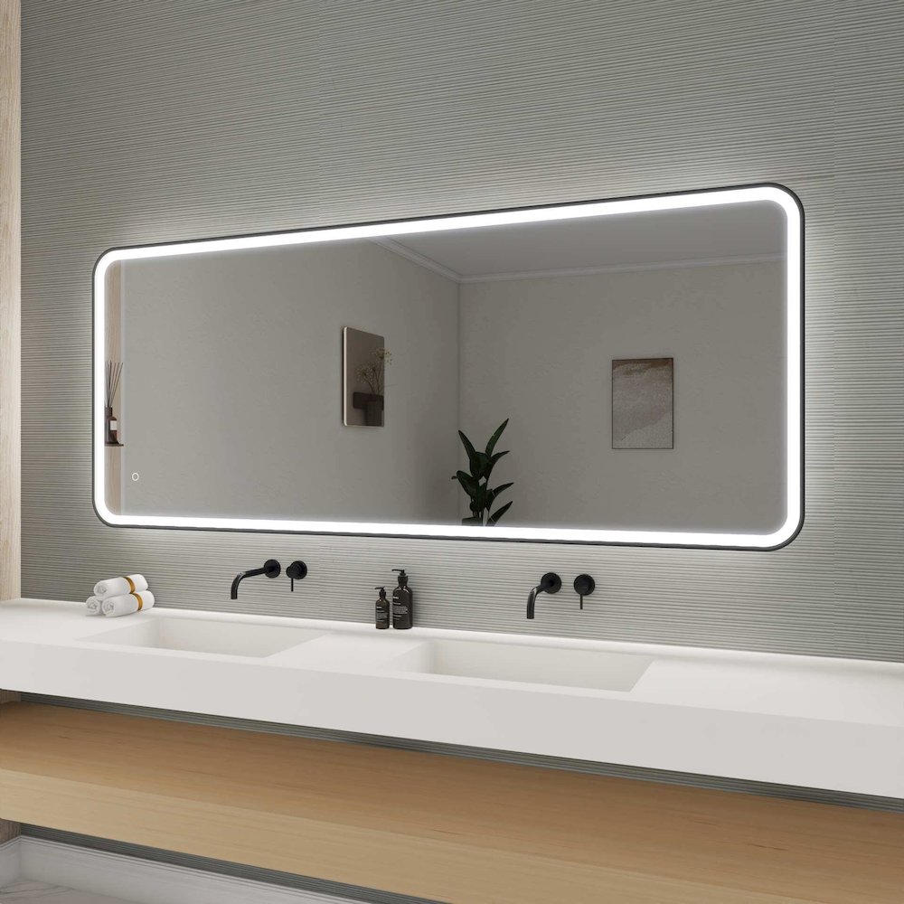72 Inch Rectangle LED Front and Backlit Wall Mirror in Black. Picture 5