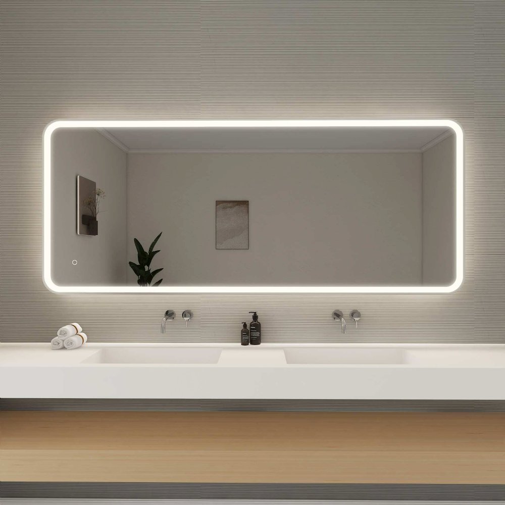 72 Inch Rectangle LED Front and Backlit Wall Mirror in Silver. Picture 2