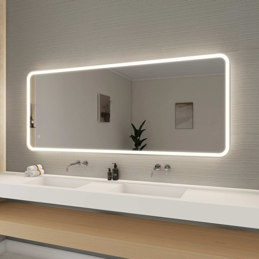 72 Inch Rectangle LED Front and Backlit Wall Mirror in Silver. Picture 3