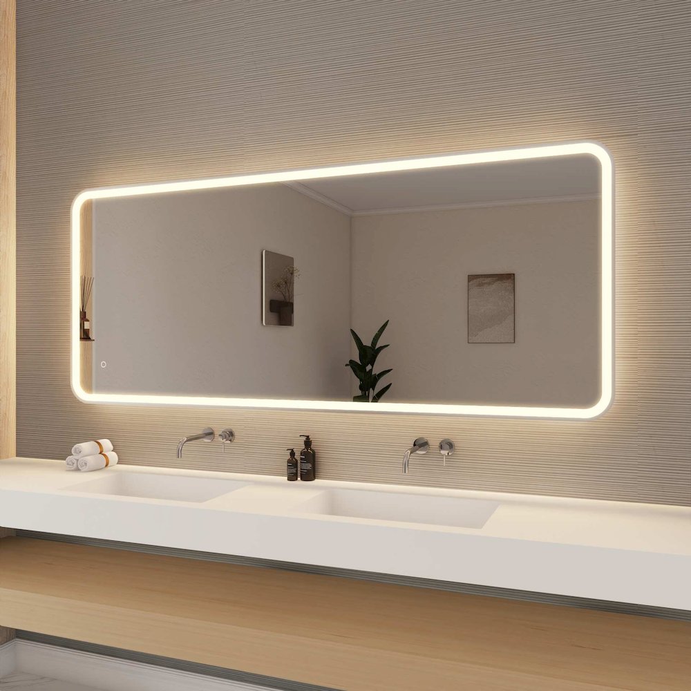 72 Inch Rectangle LED Front and Backlit Wall Mirror in Silver. Picture 4