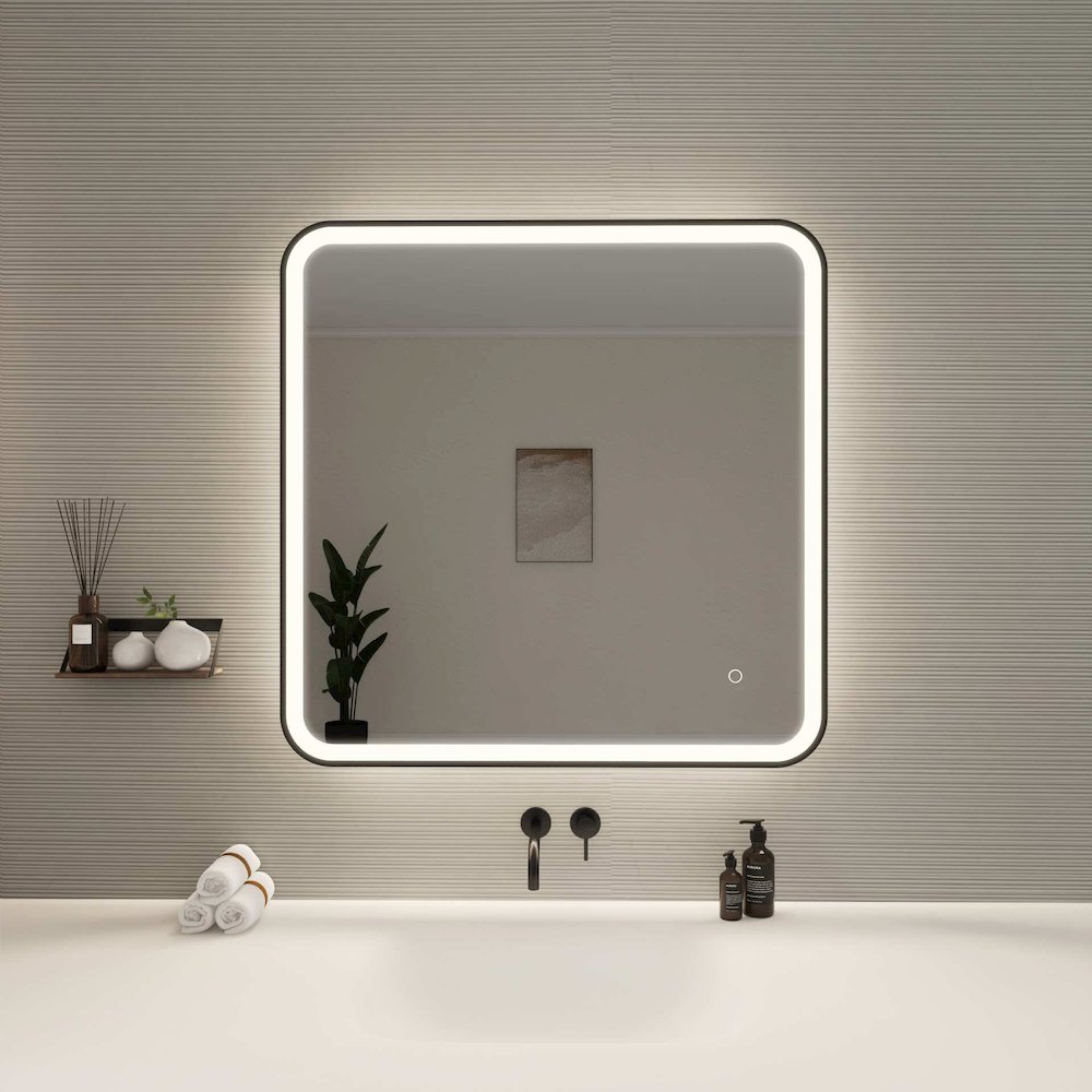 33 Round LED Front and Backlit Wall Mirror in Black. Picture 2