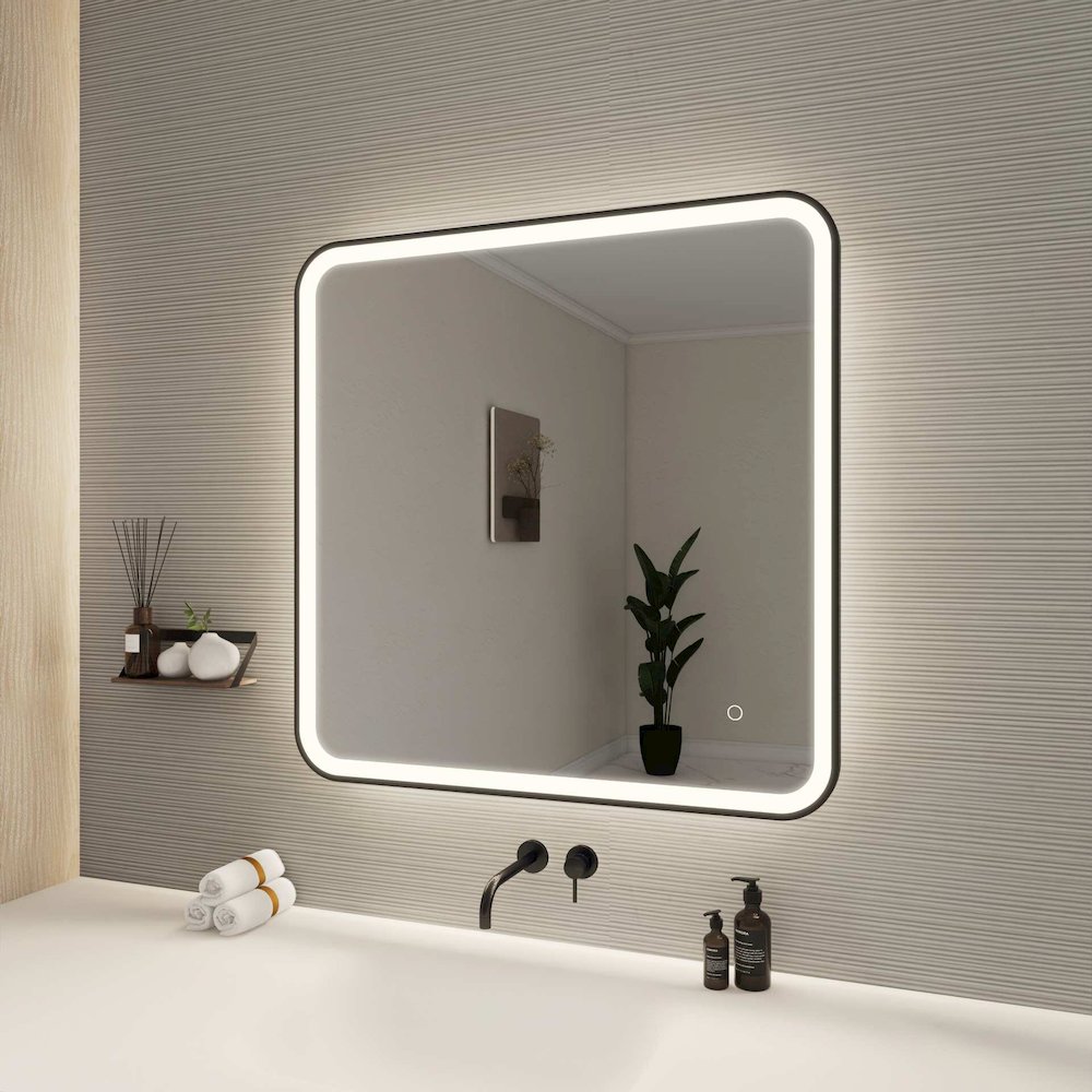 33 Round LED Front and Backlit Wall Mirror in Black. Picture 3