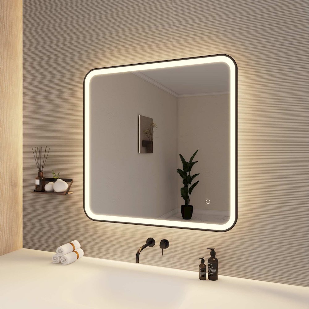 33 Round LED Front and Backlit Wall Mirror in Black. Picture 4