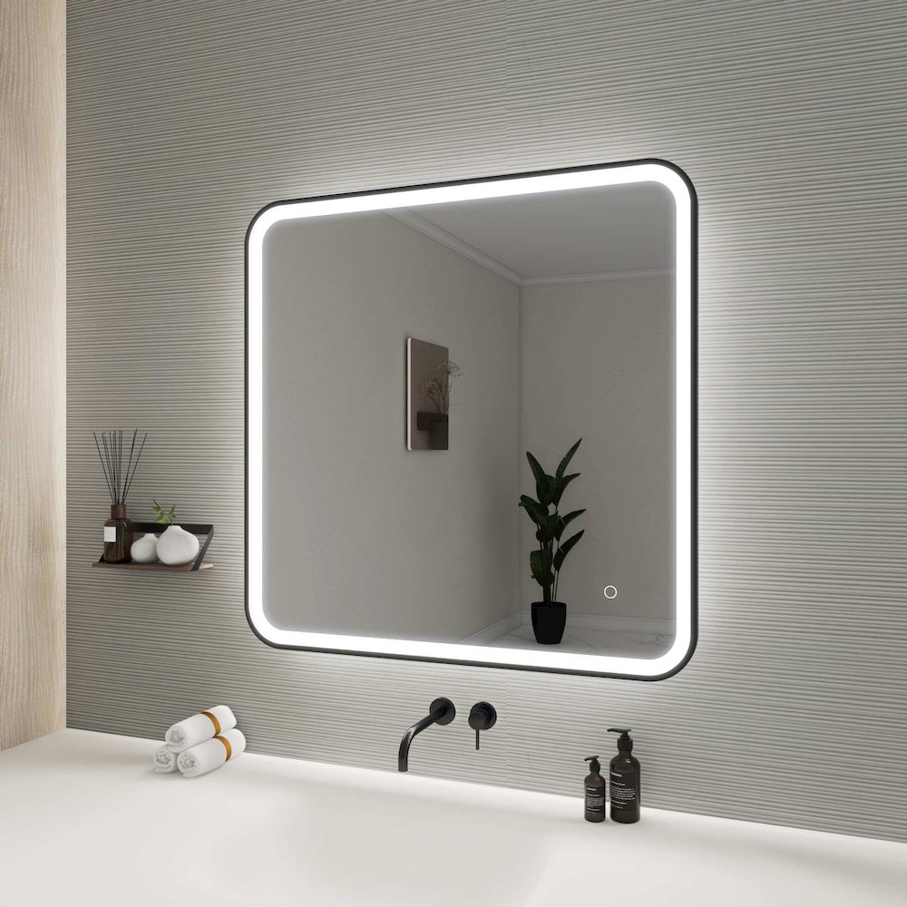 33 Round LED Front and Backlit Wall Mirror in Black. Picture 5
