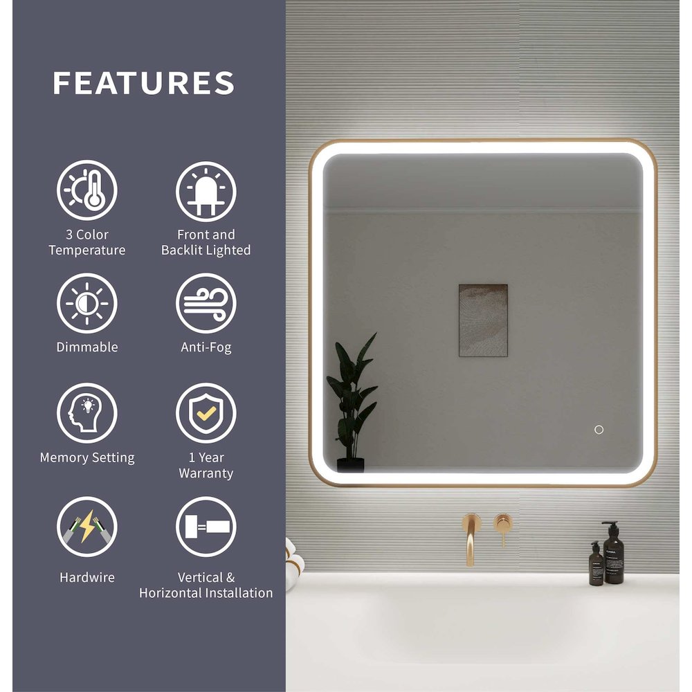 33 Round LED Front and Backlit Wall Mirror in Satin Gold. Picture 11