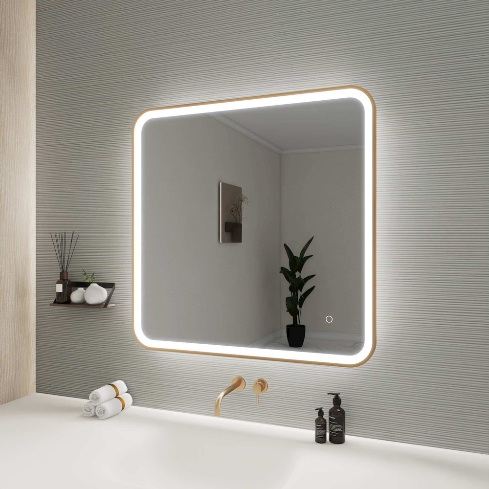 33 Round LED Front and Backlit Wall Mirror in Satin Gold. Picture 5