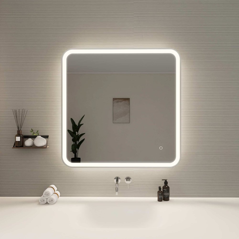 33 Round LED Front and Backlit Wall Mirror in Silver. Picture 2