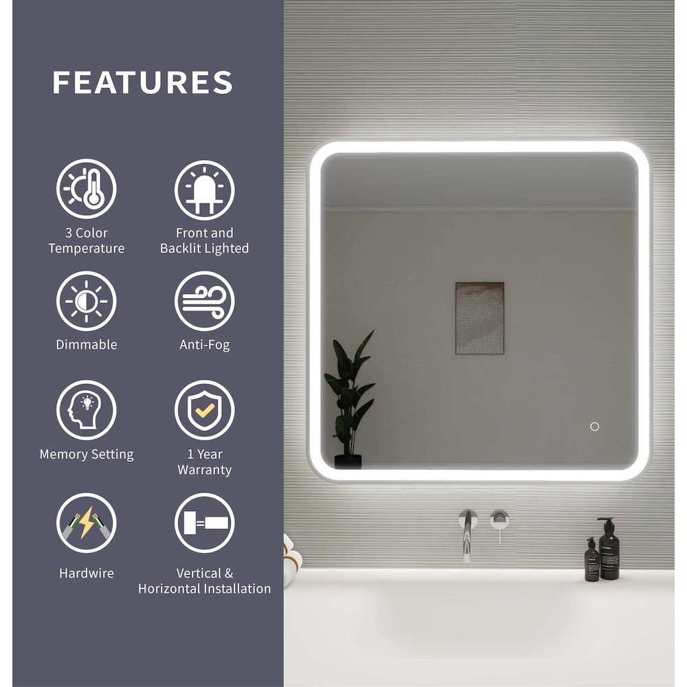 33 Round LED Front and Backlit Wall Mirror in Silver. Picture 11