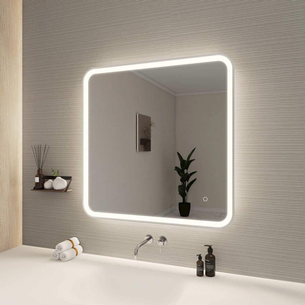 33 Round LED Front and Backlit Wall Mirror in Silver. Picture 3