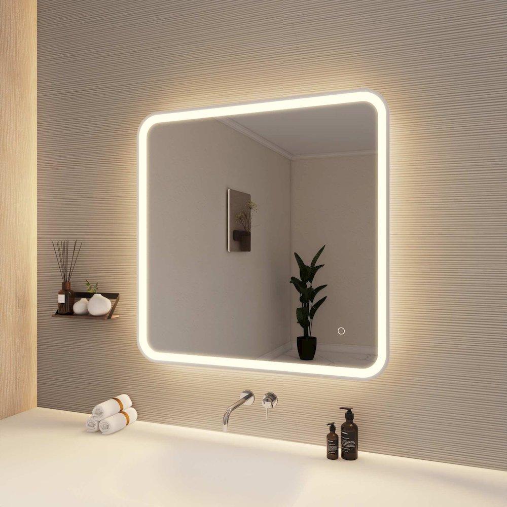 33 Round LED Front and Backlit Wall Mirror in Silver. Picture 4