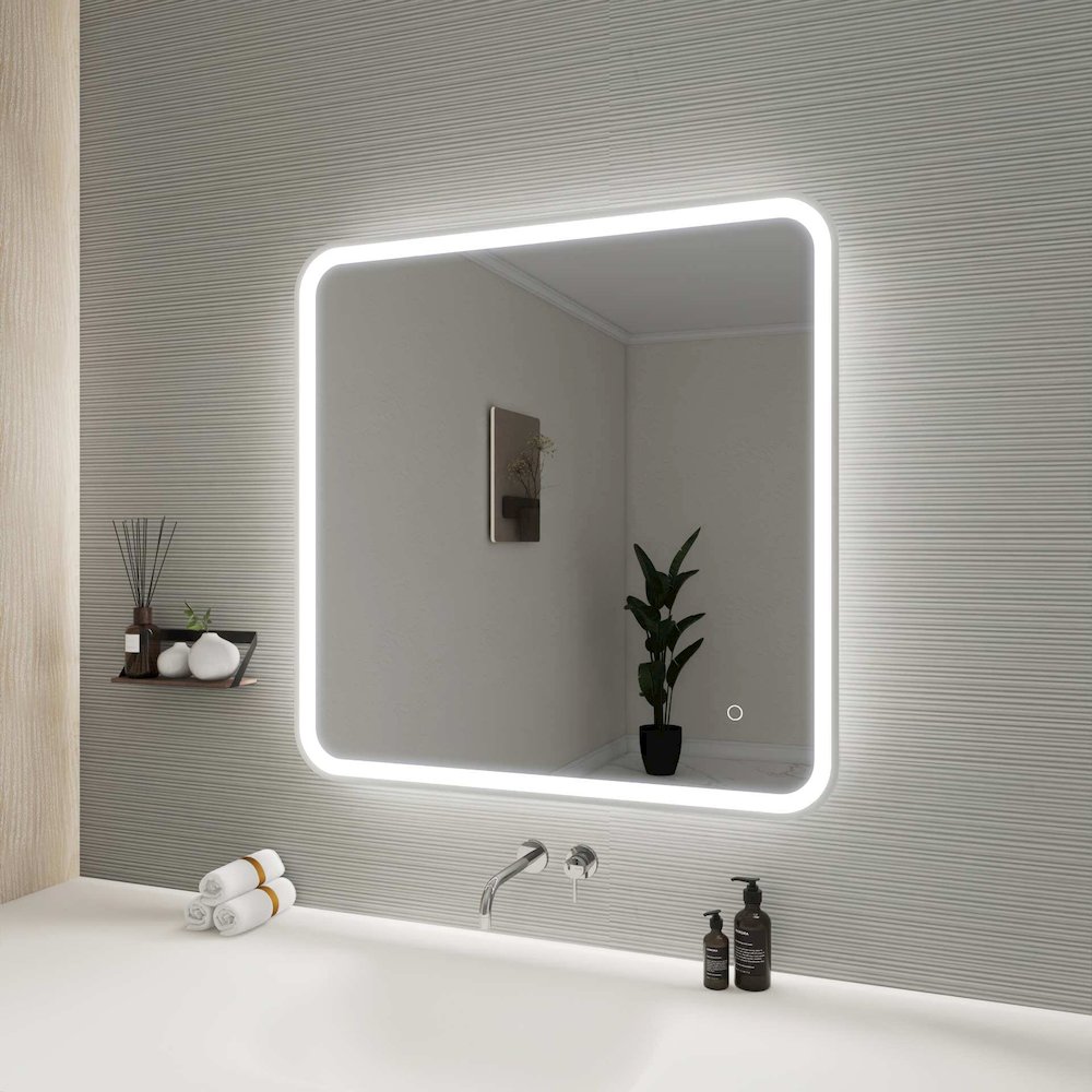 33 Round LED Front and Backlit Wall Mirror in Silver. Picture 5