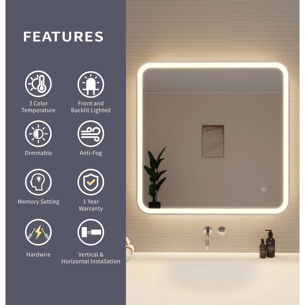 33 Round LED Front and Backlit Wall Mirror in Silver. Picture 9