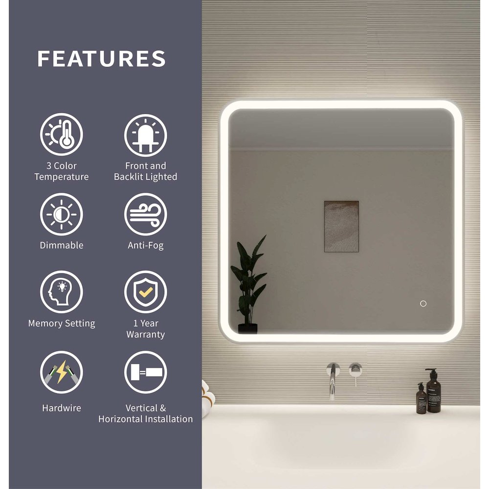 33 Round LED Front and Backlit Wall Mirror in Silver. Picture 10