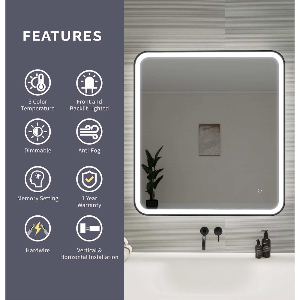 36 Round LED Front and Backlit Wall Mirror in Black. Picture 11