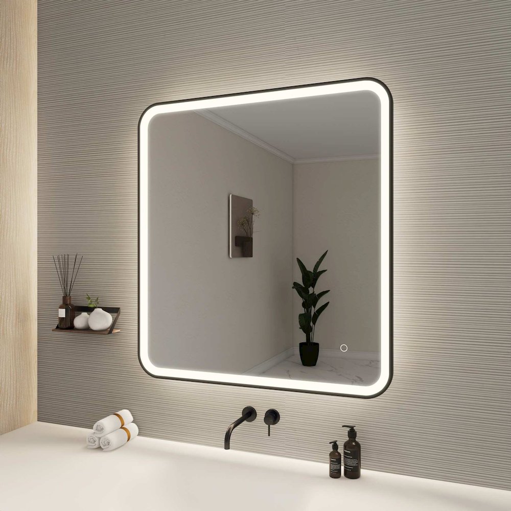 36 Round LED Front and Backlit Wall Mirror in Black. Picture 3