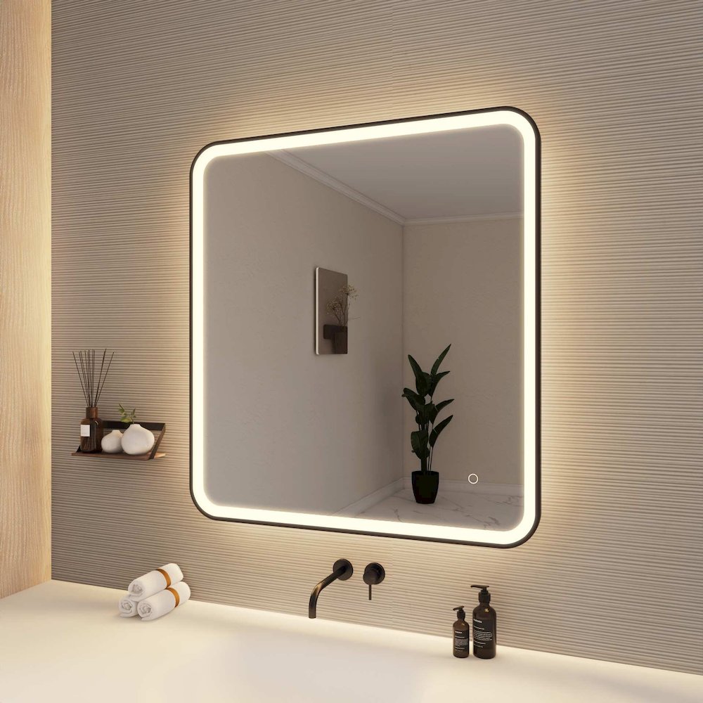 36 Round LED Front and Backlit Wall Mirror in Black. Picture 4