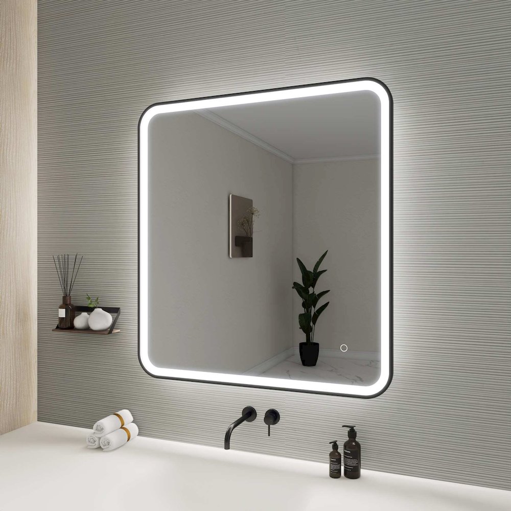 36 Round LED Front and Backlit Wall Mirror in Black. Picture 5