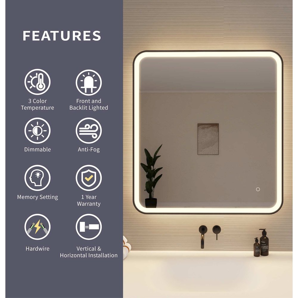 36 Round LED Front and Backlit Wall Mirror in Black. Picture 9