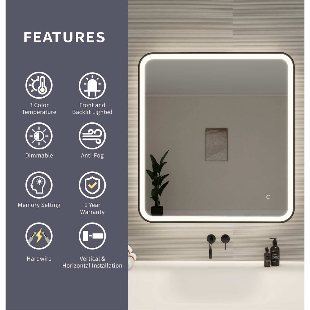 36 Round LED Front and Backlit Wall Mirror in Black. Picture 10