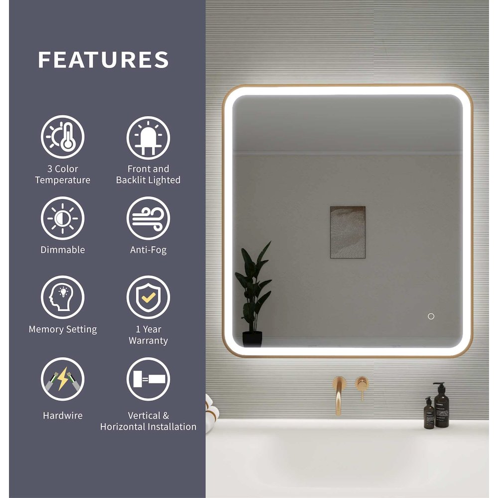 36 Round LED Front and Backlit Wall Mirror in Satin Gold. Picture 11