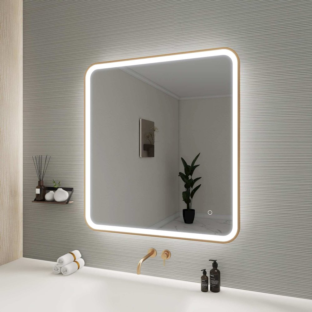 36 Round LED Front and Backlit Wall Mirror in Satin Gold. Picture 5