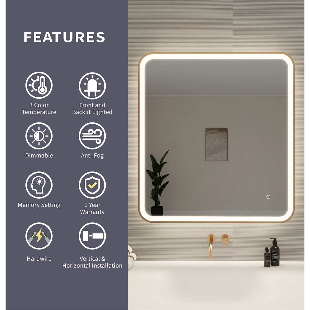36 Round LED Front and Backlit Wall Mirror in Satin Gold. Picture 10