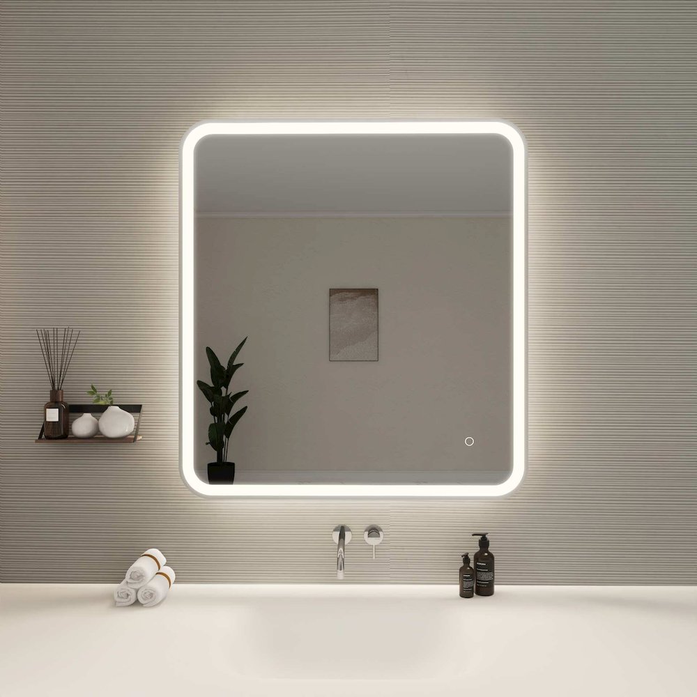 36 Round LED Front and Backlit Wall Mirror in Silver. Picture 2