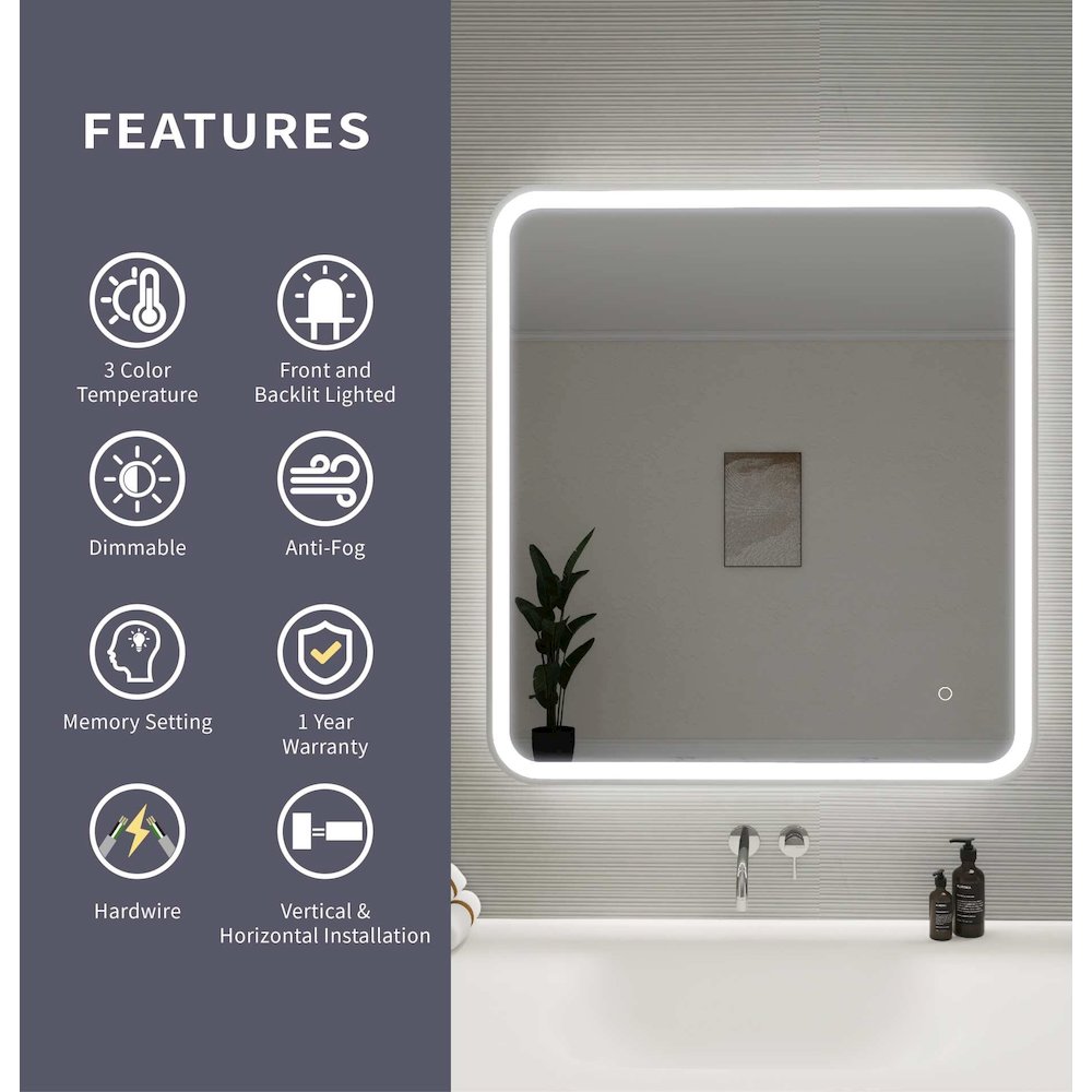 36 Round LED Front and Backlit Wall Mirror in Silver. Picture 11