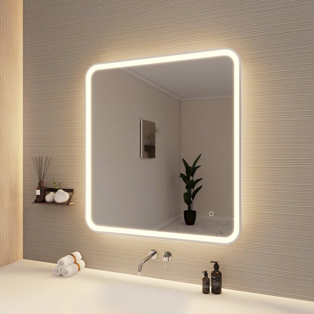 36 Round LED Front and Backlit Wall Mirror in Silver. Picture 4